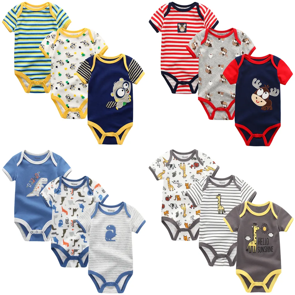 Ensemble de vêtements d'été pour bébé garçon de 0 à 12 mois, barboteuse, combinaison pour nouveau-né, animaux, vente en gros, 3 pièces