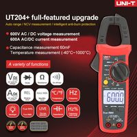 UNI T UT204 + multimètre de tension ca cc numérique True RMS 600A test de résistance de voltmètre de gamme automatique