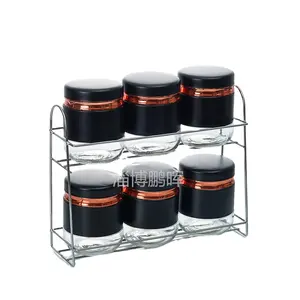 Minimalistische Dubbellaags Zwart Glas Voedselopslagcontainer Set Keukensnacks Koffiebonen Kruiden Opslagpot Met Deksels