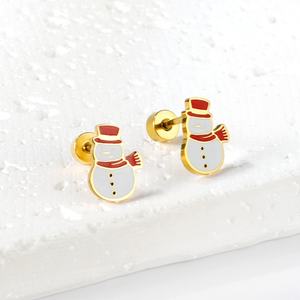 Boucles d'oreilles de Noël personnalisées, bijoux tendance, plaqué or 18 carats, boucles d'oreilles mignonnes de Noël pour femmes, boucles d'oreilles à dos plat en émail, acier inoxydable - Product Image 3