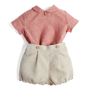 Conjuntos de Ropa de Verano 2021 para Bebés y Niños Pequeños Españoles, Camisetas Rojas con Pantalones Cortos a Rayas, Ropa Infantil al por Mayor 08AS105375 - Product Image 2