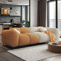 Ensemble de canapés modulaires en bois massif de style crème français pour petit appartement, canapé puf de luxe léger pour salon, éponge haute densité