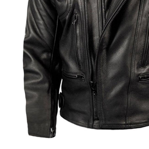 Blouson en cuir de moto en gros, nouveau design, protection optimale, vêtement de course pour motard, coupe ajustée, uni - Product Image 3