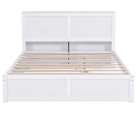 Lit plateforme de rangement blanc de taille Queen avec étagère rétractable et position flexible rabattable, solution intégrée pour la chambre à coucher