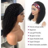 Promotion ! Perruques Bandeau Bouclées Afro Kinky 4C de 14 Pouces Cheveux Humains Brésiliens Remy 10A Entièrement Fabriquées à la Machine Sans Colle Port Transparent