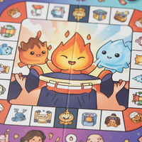 Jeu de société personnalisé en papier avec grand plateau imprimé, cartes et jetons Flamme et Glace pour réunions de famille et fêtes