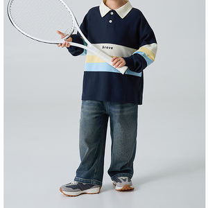 Nouvelle Collection Printemps-Automne 2026 : Polo à Manches Longues pour Garçons, Style Coréen, avec Blocs de Couleurs et Col Revers - Product Image 1