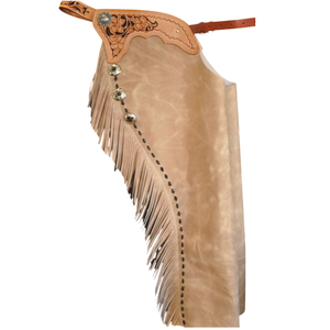 High Quality Chinks Bermuda Full chaps cow Suede <b>Leather</b> western chaps with fringes hand <b>tooling</b> - Product Image 1