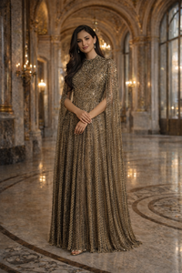 فستان سهرة فاخر بأكمام طويلة مزين بالخرز على شكل حورية البحر مع كريستال وزهور لحفلات السهرة - Product Image 4