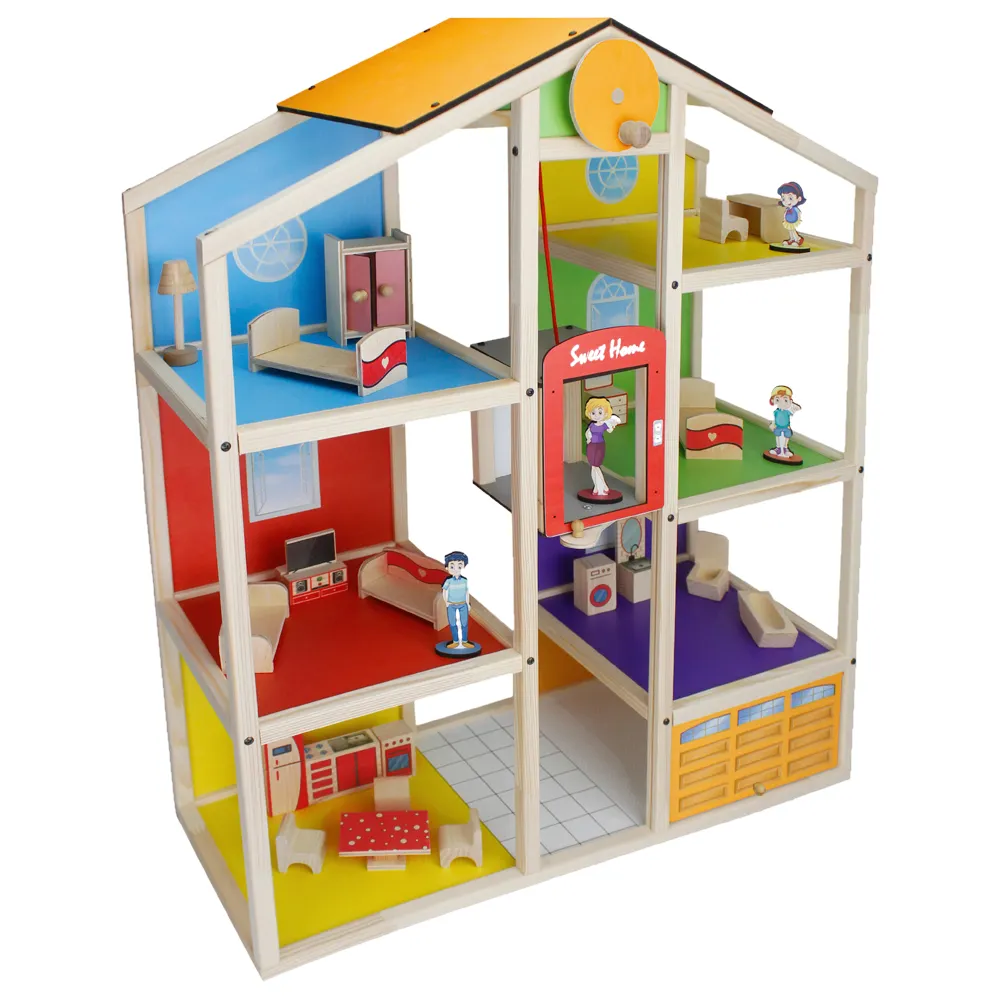 Çocuk çocuklar minyatür ahşap Dollhouse oyna Pretend bebek evi mobilya oyuncak seti kızlar için ahşap EN-71 sertifikası