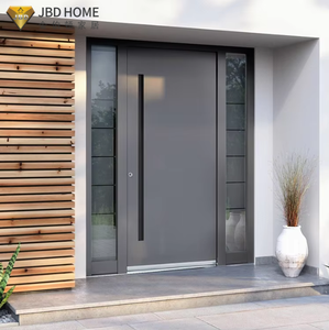 Porte d'entrée moderne minimaliste en acier avec design géométrique et panneau de verre pleine hauteur - Porte d'entrée sécurisée pour l'extérieur de la maison - Product Image 2