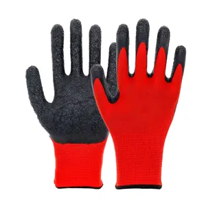 Gants de travail de sécurité de jardin enduits de latex de construction industrielle en polyester de haute qualité