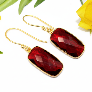 Antique Design Red Garnet Gemstone Hydro Quartz Cushion Shape 18k Gold Plated Bezel <b>Earring</b> Christmas Party Wholesale Womens - Product Image 1
