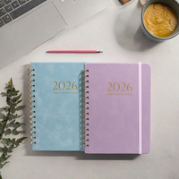 Agenda Semanal y Mensual 2026, Impresa, con Espiral Cosido, Cubierta de Cuero PU, Tapa Dura, Morado y Azul