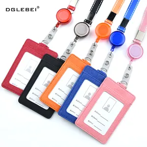 Unique High Quality Pickup Case Id Card Holder Badge PU Leather Suit Certificate And Card With Telescopic Buckle Hanging Rope