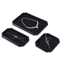Ensemble de plateaux de présentation de bijoux en jacquard noir, support de vitrine à bords incurvés pour bagues, boucles d'oreilles, bracelets