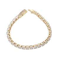 Bracelet tennis hip-hop plaqué or 14K avec cristaux roses, bijoux en laiton pour femme, cadeau tendance, bracelet jonc en zircon cubique, vente chaude