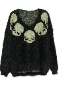 Geringe Mindestbestellmenge, Individueller Service, Runder Totenkopf-Motiv Mohair Streetwear-Stil Halloween Winter Strickoberteil Damen Pullover - Product Image 4