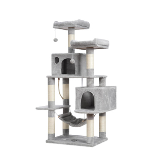 Torre para Gatos Alta de Madera Ecológica de Lujo con Logotipo Personalizado, Color Gris, con Poste Rascador para Gatos de Interior, Halloween - Product Image 1