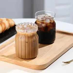 56H vertikal grain kaca cangkir jus susu cangkir teh minuman kaca transparan Amerika latte cangkir kopi