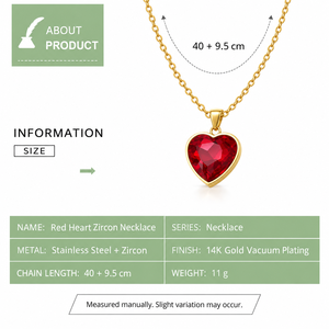 Collier en zircon en forme de cœur, acier inoxydable, plaqué or 14 carats sous vide, pendentif facetté rouge, bleu, vert, violet - Product Image 4
