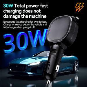 สายชาร์จแบบยืดหดได้ ชาร์จเร็วพิเศษ กำลังไฟ 30W รองรับ Flash Type-C <span class=keywords><strong>IOS</strong></span> 5V/2.4A แบบเสียบช่องจุดบุหรี่ - Product Image 3