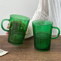 Mug à café en verre vert émeraude avec poignée, rayures verticales côtelées, pour latte, thé au lait, jus, maison, café, restaurant, vaisselle