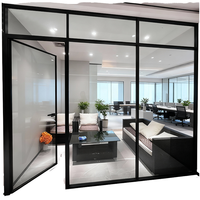 Porte en verre à cadre étroit en aluminium pour France, isolation thermique, cloison de bureau, porte pivotante en verre