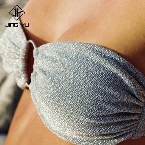 Custom Designer Glitter Swimsuit Luxury Two Piece Shimmer Bikini Set Sexy Women Seersucker Swimwear - Product Image 4