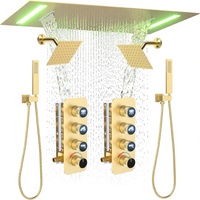 Ensemble de robinetterie de douche moderne pour hôtel en acier inoxydable laqué laiton à 4 poignées, avec vanne à icône lumineuse, fonctions 2-en-1, montage mural 14x20 pouces