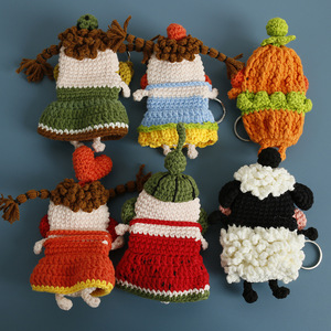 Super mignon dessin animé laine Crochet tirer clé couverture tissé à la main saucisse bouche clé sac grande bouche petit coton sac - Product Image 2