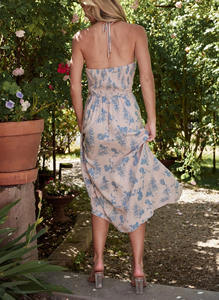 Fabbriche di abbigliamento abito estivo personalizzato di alta qualità con lacci <span class=keywords><strong>blu</strong></span> naturale stampa digitale abiti lunghi abiti da <span class=keywords><strong>donna</strong></span> - Product Image 2