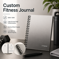 Carnet de fitness personnalisé à spirale, couverture métallique gris argenté, spirale noire, journal d'entraînement, de repas et d'hydratation, fabrication OEM en gros