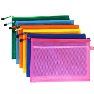 Útiles escolares y de oficina al por mayor Simple Black Mesh Nylon Net Visible Pencil Case Zipper Pouch Bag