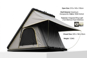 Tente de toit rigide triangulaire en aluminium 210x140cm avec mousse à mémoire de forme de 7cm, toile Oxford 900D imperméable, éclairage annulaire, échelle, pour SUV 4x4 et camping - Product Image 2