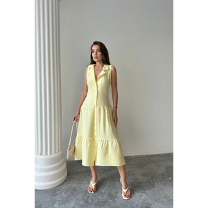 Blusa de Muselina sin Mangas con Cuello y Botones en la Parte Delantera, Color Amarillo, Talla S para Mujer - Product Image 2