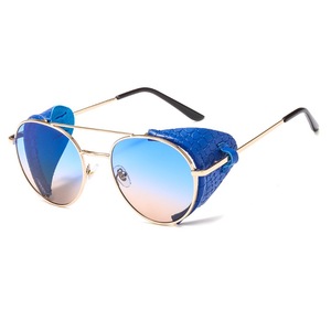 Glafors Cool Lunettes de soleil rondes Steampunk Lunettes de soleil en métal avec décoration en cuir PU doré Monture en alliage - Product Image 2