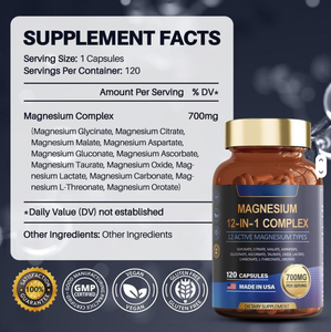 OrangeTree Complejo de Vitaminas y Minerales 12 en 1, 700 mg de Magnesio Glicinato, Citrato, Malato, Óxido, Taurato, Aspartato, Orotato, Muscular, 120 - Product Image 4