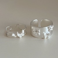 Superbe bague papillon 3D large en argent mat pour femme, style Instagram, haut de gamme, double couche, ouverte, pour l'index