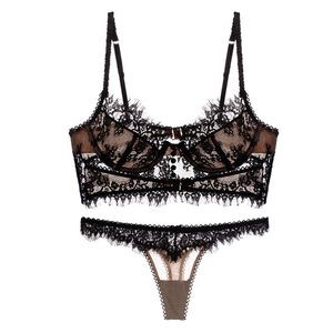 Lencería de encaje con pestañas postizas en oferta, conjunto de sujetador y braga sexy para mujer, transparente, con aberturas, conjunto de lencería de dos piezas. - Product Image 1