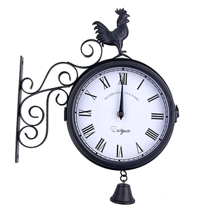<span class=keywords><strong>Orologio</strong></span> da parete Vintage in metallo a doppia faccia da esterno con campana e gallo per la decorazione della casa e del giardino - Product Image 1