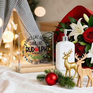 Panneau en acrylique de <span class=keywords><strong>Noël</strong></span> chrétien avec Père <span class=keywords><strong>Noël</strong></span> et Jésus, guirlande lumineuse en lierre, cadeau d'intérieur pour femmes, amies, décoration de la maison, 4x4 pouces - Product Image 3