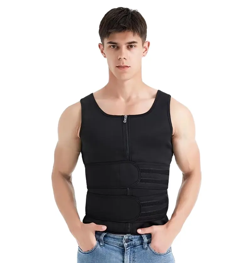 Alta Qualidade Neoprene Sweat Térmica Vest Zipper Ajustável Perda De Peso Workout Men's Vest Sauna Suit Cintura Trainer