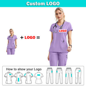 LOGOTIPO Personalizado Mujeres Secado rápido Belleza Spa Enfermera Conjuntos Doctor Enfermeras Dental Hospital Uniforme Conjuntos Top Jogger <span class=keywords><strong>Pantalones</strong></span> Scrubs Trajes - Product Image 2