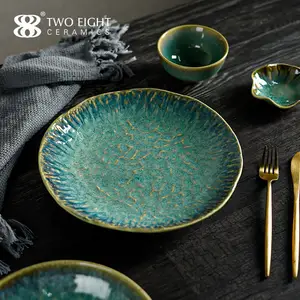 Набор керамических тарелок в японском стиле для ресторана, набор глазурных фарфоровых обеденных тарелок, посуда, керамические блюда и тарелки