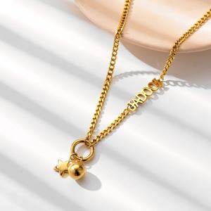 Collar de bola con estrella de cinco puntas de geometría sólida para mujer, cadena de acero de titanio con cierre, regalos para fiestas de acero inoxidable. - Product Image 2