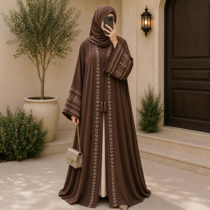 Black Embroidered Polyester Women's Abaya Muslimah Loose Fit <b>Flowy</b> Long Sleeve Floor-Length Sheikh Elegant Indian Pakistani <b>Top</b> - Product Image 1