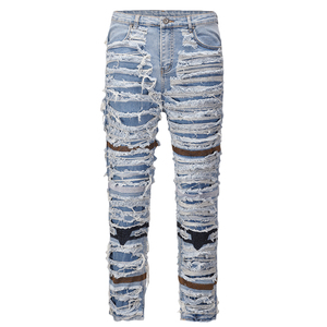 Jeans droits pour hommes de marque OEM Fog Private Blue à la mode grande taille en stock vieilli avec lavage clair et foncé livraison directe - Product Image 5