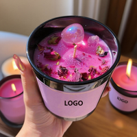 Bougie parfumée artisanale personnalisée à la marque privée, bougie chakra de luxe, pierres précieuses, cristal, cire de soja, bougies parfumées avec fleurs séchées