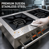 Cuisinière à gaz professionnelle 2 brûleurs, plaque de cuisson wok en acier inoxydable, allumage manuel, pour cuisine chinoise